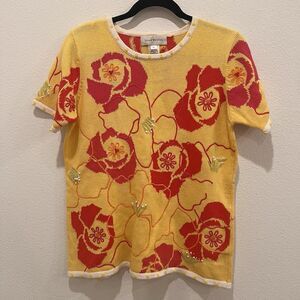 Susan Bristol Vintage Sweater Floral Bouquet Short Sleeve Size M Preppy Academia